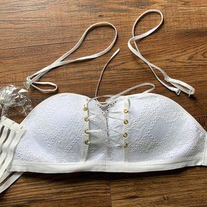 Lace Strapless Drawstring Bandeau Bra